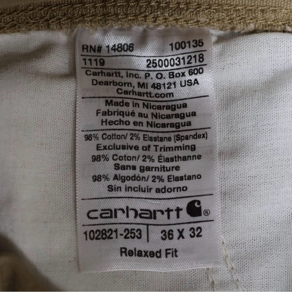 Carhartt Men's Khaki Chinos 36x32 Canvas Straight Fit with tapered leg - Picture 4 of 11